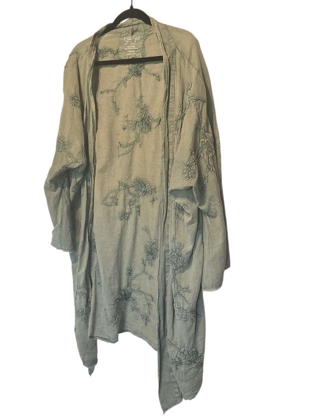 jasbo Light Sage Embroidered Open-Front Women’s Top
